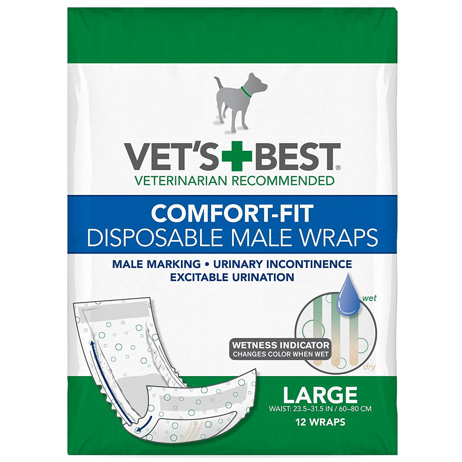 Vet's Best Disposable Male Dog Diapers With Wetness Indicator, 12 Count
