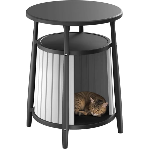 Joxxoaa 2-in-1 Cat House End Table, Weatherproof Resin Pet Bed Nightstand for Small Spaces, Easy Assembly, Black/Gray,Father's Day Gift