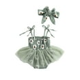 thumbnail image 3 of Douhoow Baby Girls Lace-Up Suspender Romper Fresh Daisy Printing Mesh Yarn Jumpsuit with Headband, 3 of 9