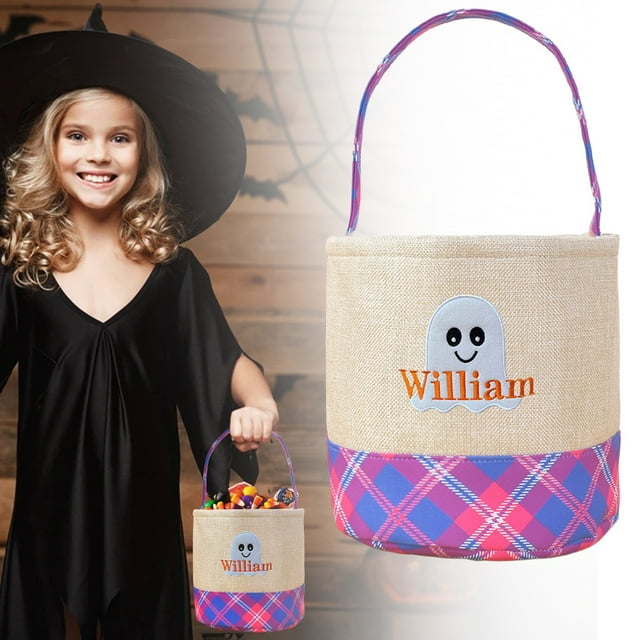 AKEGAMN Clearance! Halloween Handbag Basket Canvas Bucket Halloween Decorative Hand Held Cloth Basket Large Capacity Storage Candy Basket The material its durability and sturdiness, allowing for lon