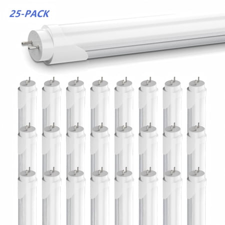 JESLED T8 LED Tube Light Bulbs 4FT 22W 2420LM, Dual End Powered Ballast Bypass, Frosted , 6000K Cool, Bi-pin Base, 25 Pack