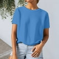thumbnail image 2 of GPOECD T-Shirts Grande Taille pour Femmes Tricot Texturé Couleur Unie Col Rond Manches Courtes Style Décontracté pour un Port Quotidien Confortable Hauts Décontractés pour Femmes Bleu,TTTG, 2 of 4