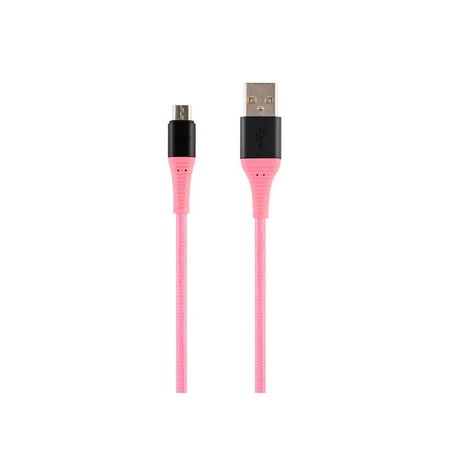 UPC: 0889028124833 | Monoprice USB 2.0 Micro B to Type A Charge and Sync Cable – 6 Feet – Pink | Durable  Kevlar-Reinforced Nylon-Braid – AtlasFlex Series