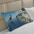 thumbnail image 2 of Jurassic Knitted Quilt Pillowcover, Large Fish is Caught by a Suchomimus Dinosaur Flying Pterosaur Dinosaur, Standard King Size Pillow Cover for Bedroom, 36" x 20", Blue Green Grey, by Ambesonne, 2 of 2