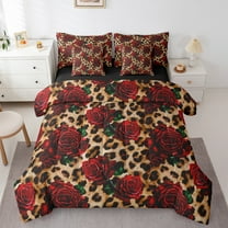 Manfei Leopard Print Bedding Twin Size,Romance Flower Rose Comforter Sets with Sheets,Jungle Animal Bedding Sets Twin Size,Microfiber Bedroom Decor Reversible,7pcs