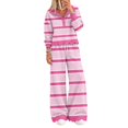 thumbnail image 2 of Domzest Womens 2 Piece Outfit Set Striped Button Scalloped Trim Pullover Top & Wide Leg Pants Lounge Set Fall Casual Matching Outfit Sets Pink XXL, 2 of 4