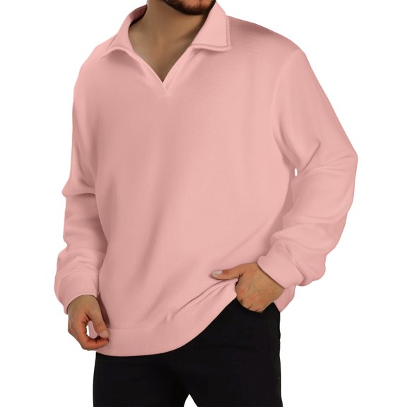 Men's Casual Collared Long Sleeve Knit Base Layer Top, Comfortable Shirt for Men, Perfect for Layering and Daily Casual Wear,Pink,S