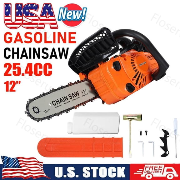 Floseru 25.4CC 2-Cycle Top Handle Gas Powered Small Chainsaw 12 Inch Petrol Handheld Cordless Chain Saw for Tree Wood Cutting