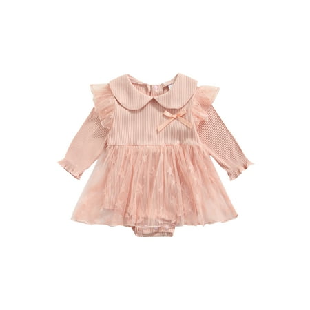 

jaweiw Baby Girl Long Sleeve Romper Mesh Patchwork Dress Style Playsuit