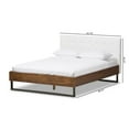 thumbnail image 4 of Mitchell Walnut Wood and White Faux Leather Queen Size Platform Bed, 4 of 17