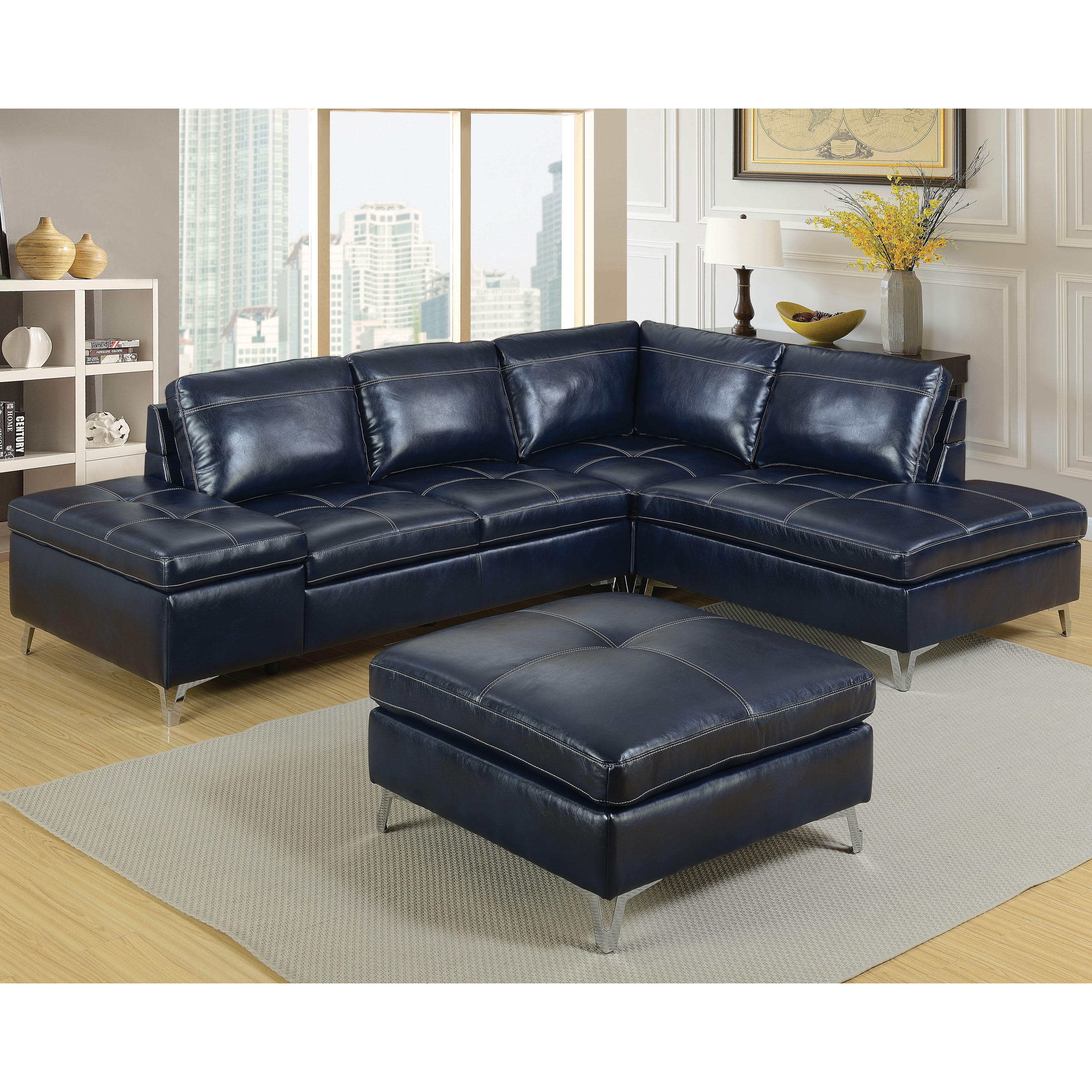 Furniture of America Brandon Modern Leather Sectional Sofa with Ottoman ...