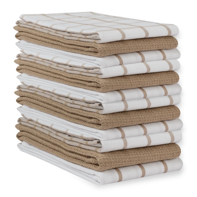 Juego de Paños de Cocina - Paquete de 12 Paños de Cocina de Algodón para Secar Platos, 18"x 28", Paños de Cocina para Manos, Juego de Paños de Cocina de Secado Rápido - Beige