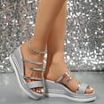 thumbnail image 3 of Modisza Platform Wedges Slides for Women Sparkly Dressy Wedding Shoes Ladies Casual Summer Slip on Wedge Heel Sandals Size 8.5 Silver, 3 of 7