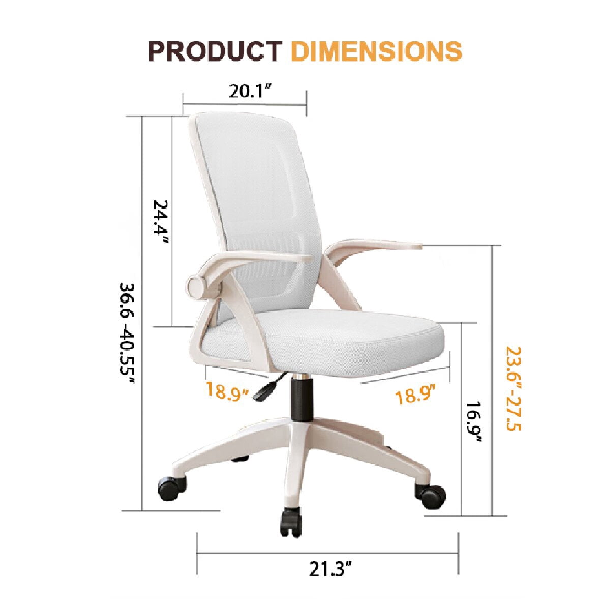XUEGW Ergonomic Mesh High-Back Home Office Chair, Adjustable Height Swivel Flip-Up Arms Lumbar Support.