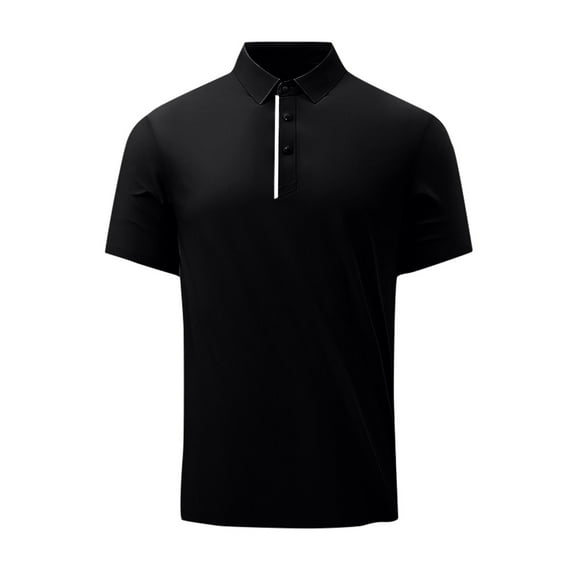 ZQUUVOU Men's Dress Shirt Short Sleeved Lapel Solid Button For Business Outdoor Top A-Black