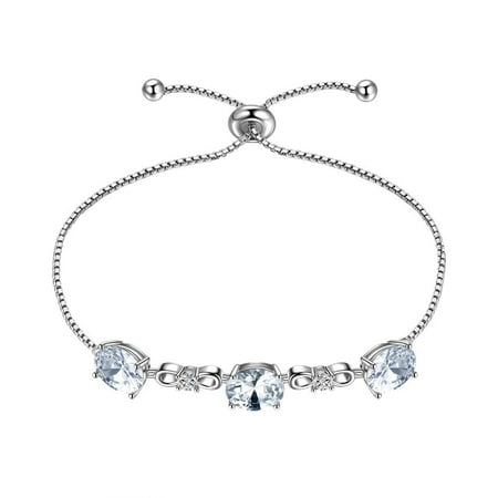 April Birthstone Bracelet 925 Sterling Silver Crystal Diamond Bracelets Women Girls Jewelry Wedding Birthday Christmas Valentines Gift for Wife Mother