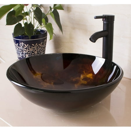 Tempered Glass Bathroom Vessel Sink Artistic Bowl W Oil Rubbed Bronze Faucet