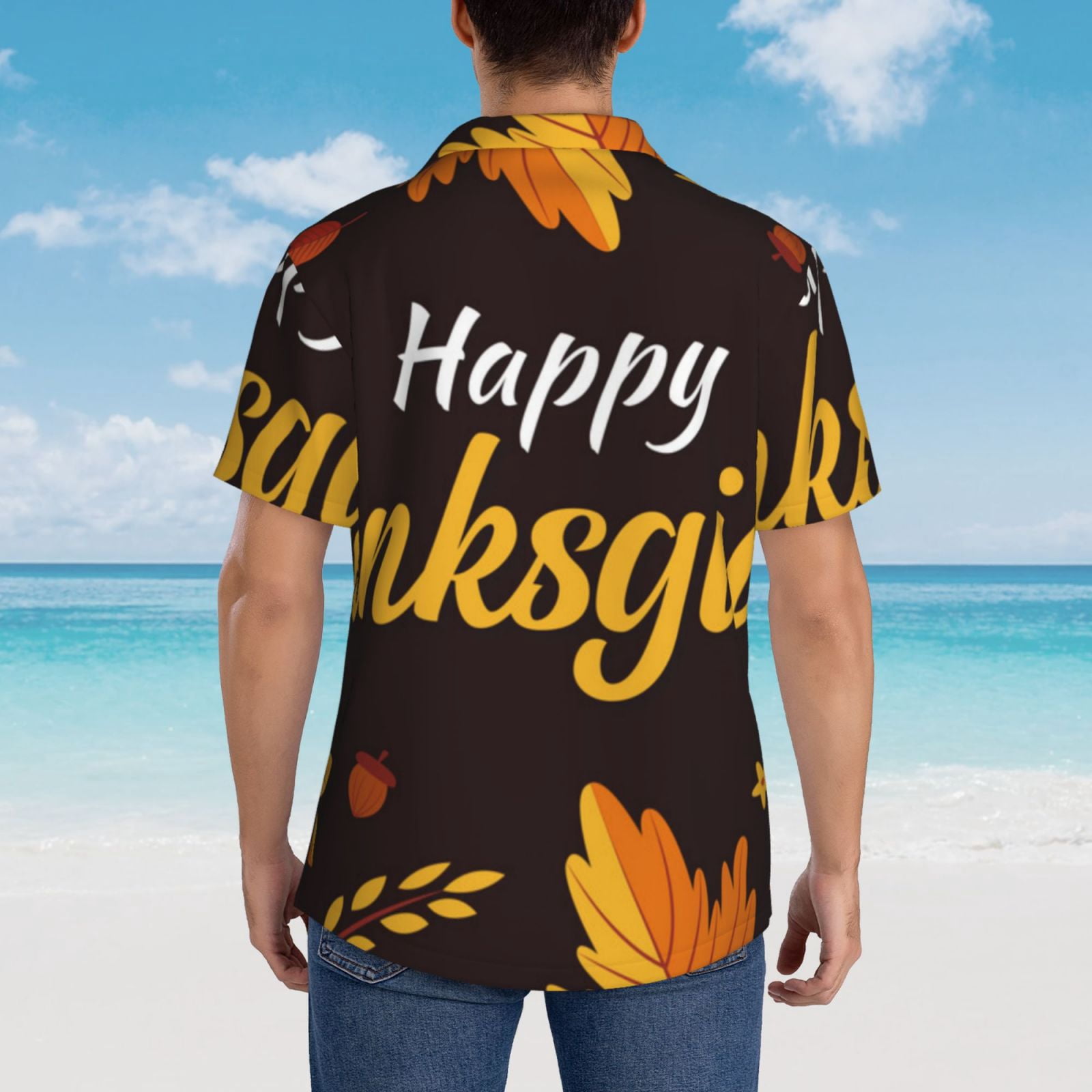 Rateoe Happy Thanksgiving 1 Pattern Men’s Hawaiian Shirt – Short Sleeve Button-Down Tropical Beach Shirt, Lightweight & Breathable Casual Aloha Shirt with Pocket,3X-Large