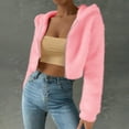 thumbnail image 4 of FAIWAD Women's Fleece Zip Up Jacket Solid Color Thicken Fuzzy Cropped Sweatshirt Casual Workout Warm Coats, 4 of 9
