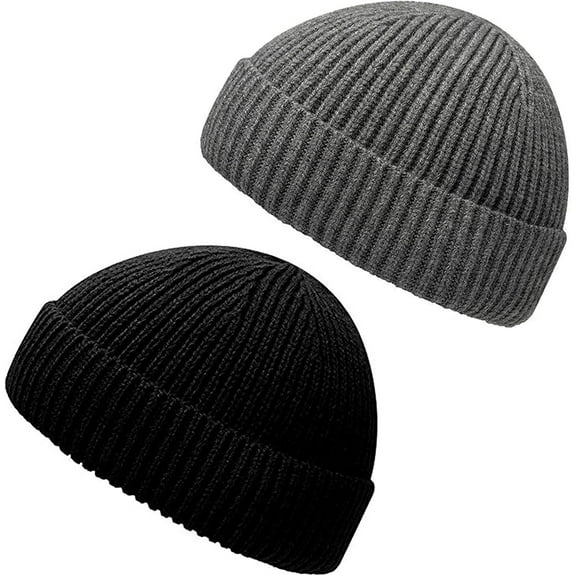 1Pc/2Pcs Beanie Hat Roll-up Edge, Fisherman Ski Winter Warm Knit Caps Unisex