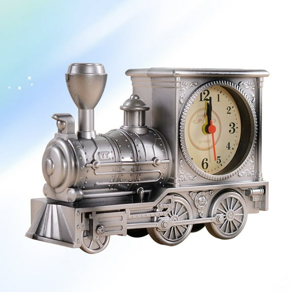 UPKOCH Silver Retro Train Clock Model Locomotive Timepiece Steampunk Decor for Home Office Shelf
