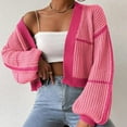 thumbnail image 4 of tklpehg Sweaters for Women Open Front Knitted Sweater Short Coat Loose Cardigan Lightweight Long Sleeve Casual Solid Color Outerwear (Pink,M), 4 of 7