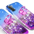 thumbnail image 3 of Samsung Galaxy S21 Ultra Case Ring Kickstand w/ TPU Screen Protector Liquid Quicksand Glitter Cute Bling Girls Women [Shock Proof] for Samsung Galaxy S21 Ultra - Ring Purple/Blue, 3 of 5