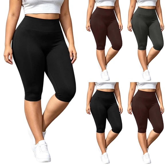 HomeDM Plus Size Capri Leggings for Women High Waist Workout Yoga Pants Black Lounge Tummy Control Running Size 2XL