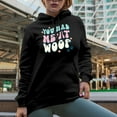 thumbnail image 2 of You Had Me at Woof with Paws & Groovy Wavy Text Art Merch Gift, Black Hooded Sweatshirt or Hoodie, Large, 2 of 5