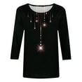 thumbnail image 5 of Summer Clothes Savings 2024! TAGOLD Womens Summer Tops,Women's Loose Mid-Length 3/4 Sleeve Bright Glitter Printed Round Neck Top T-Shirt, 5 of 5