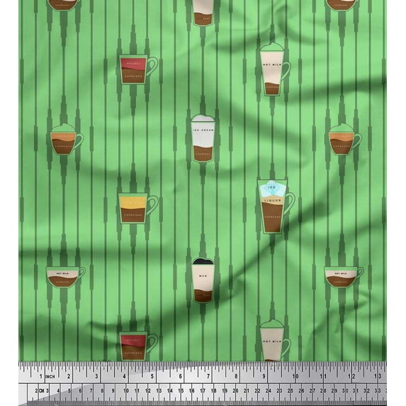 Soimoi polyester Crepe Fabric Stripe & Drinks Summer Designs Print Fabric by Yard 42 Inch Wide