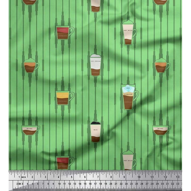 Soimoi Poly Georgette Fabric Stripe & Drinks Summer Designs Print Fabric by the Yard 42 Inch Wide