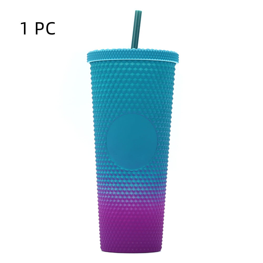 Happon 24 Oz Studded Plastic Tumbler with Straw & Leak Proof Lid Double