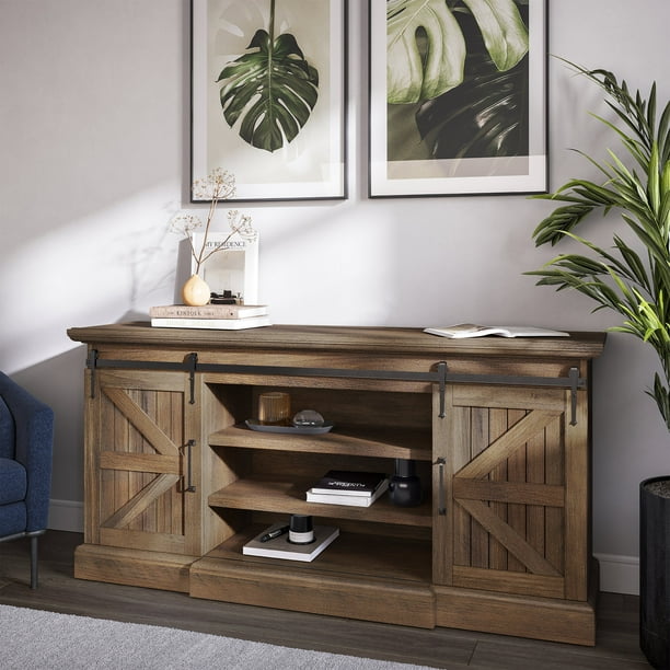 BELLEZE Modern Farmhouse TV Stand Ashford (Rustic Oak)