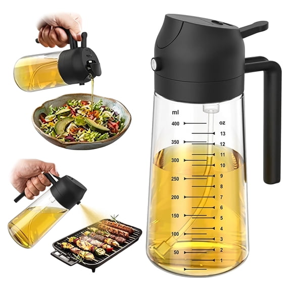 2-in-1 Olive Oil Dispenser Bottle with Spray & Pour – 400ml Large Glass Oil Sprayer, One-Hand Flip-Top Spout, Leak-Proof, BPA-Free | Air Fryer, Grilling, Salad, Baking | Kitchen Oil Dispenser