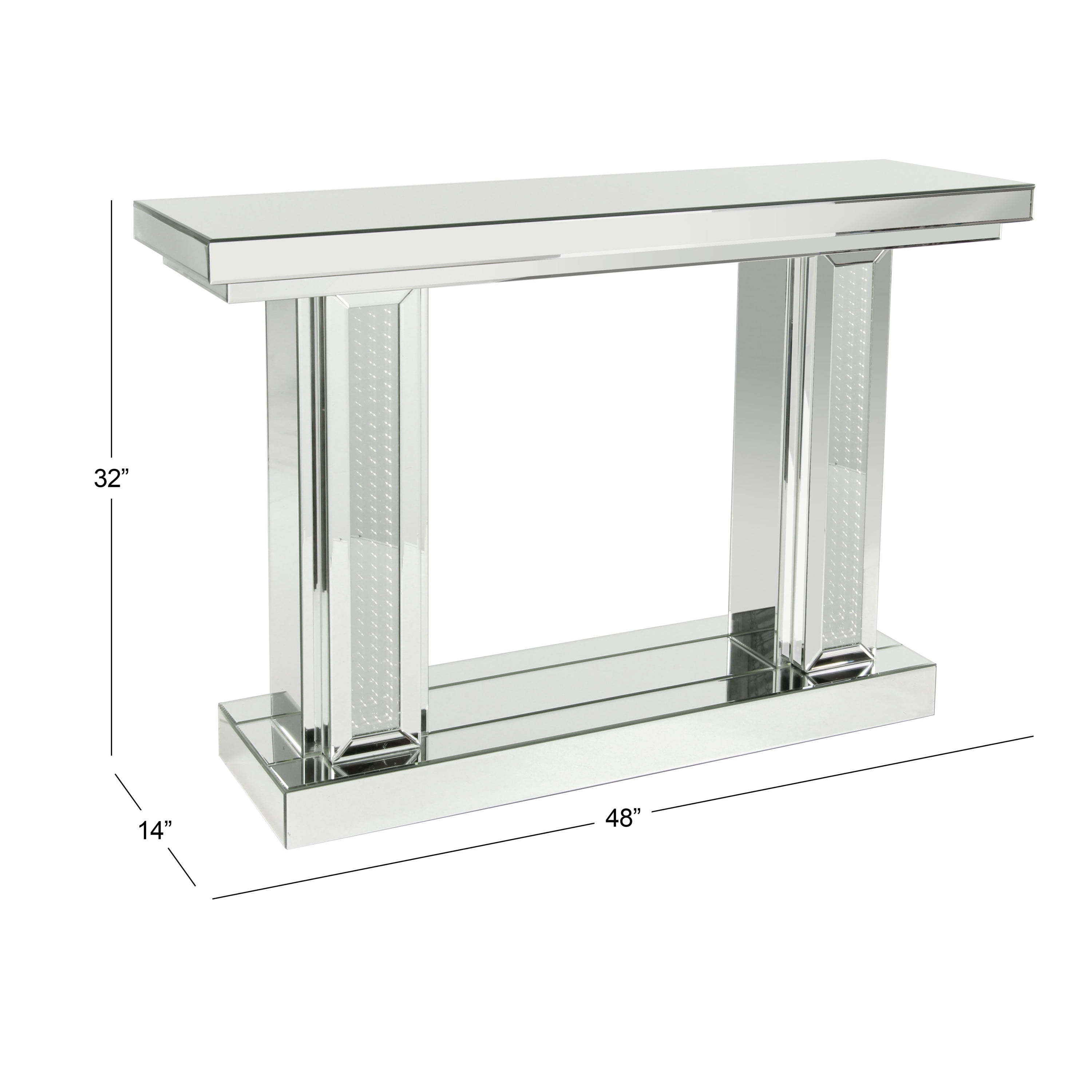 DecMode 48" x 32" Silver Wood Mirrored Console Table, 1-Piece