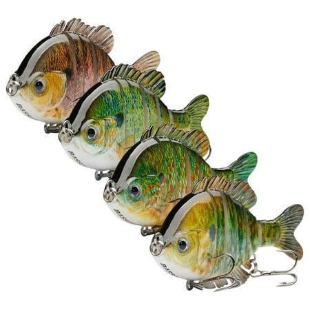 BASSDASH SwimPanfish Multi Jointed Panfish Bluegill Swimbaits Hard Topwater Bass Lures Fishing Lure Crank Saltwater 3.5in/0.85oz Pack of 4 Colors (NGBP)