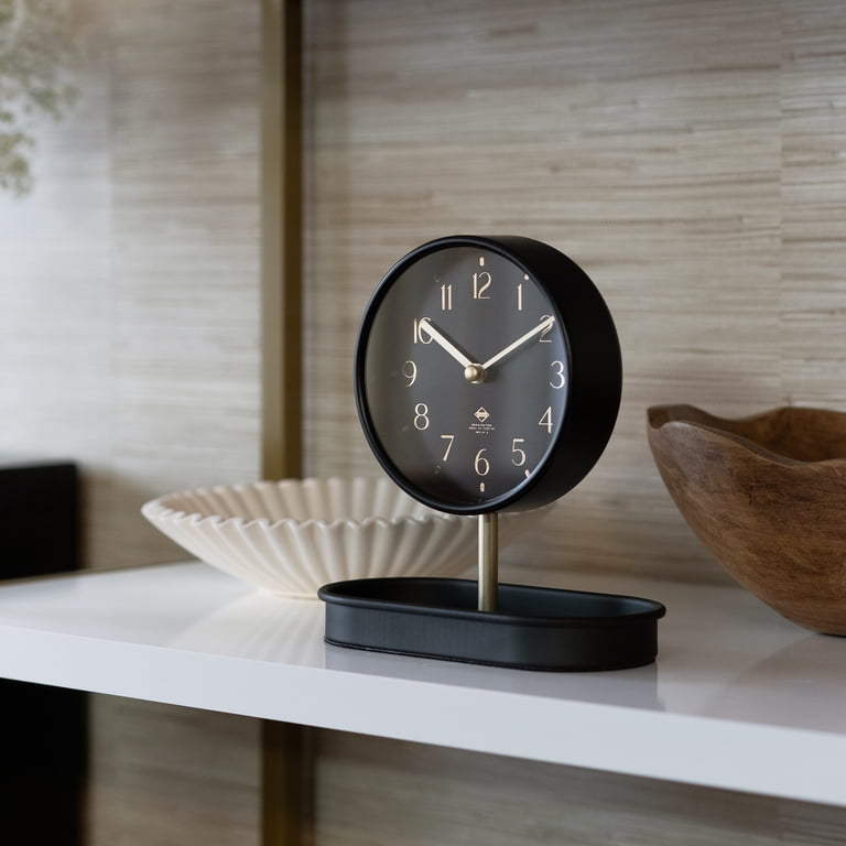 Stratton Home Decor Black Metal Tabletop Clock - Minimalist Design For Living Room, Office, Or Dorm