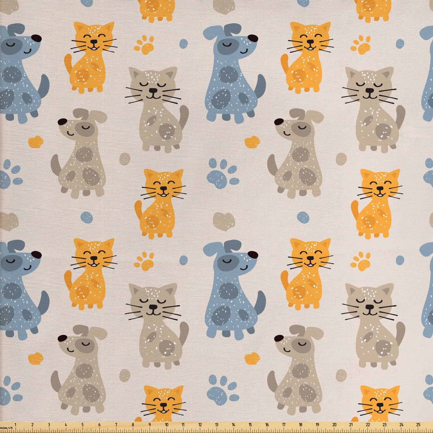 Pets Fabric by The Yard, Kittens Pattern Friends Dogs Puppy Paws