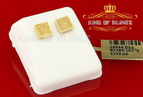 King of Bling's 0.15ct Diamond 925 stud Sterling Silver Yellow Women's/ Men's Square Earrings