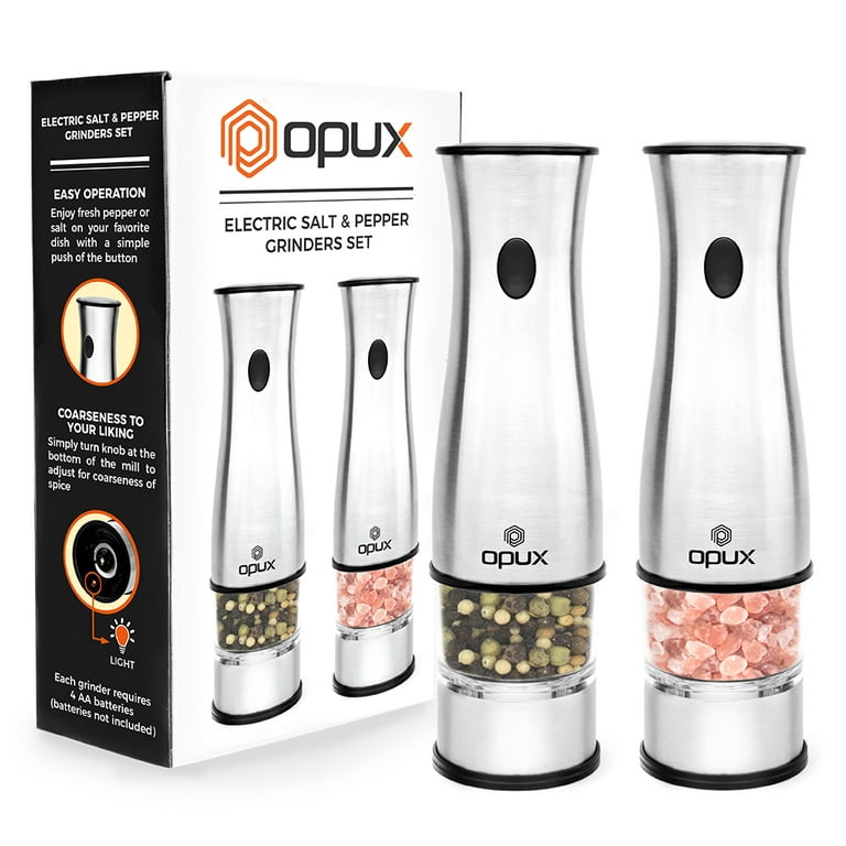 OPUX Premium Deluxe Electric Salt and Pepper Grinder Set, Automatic Pepper  Mill, Battery Operated Salt Shaker
