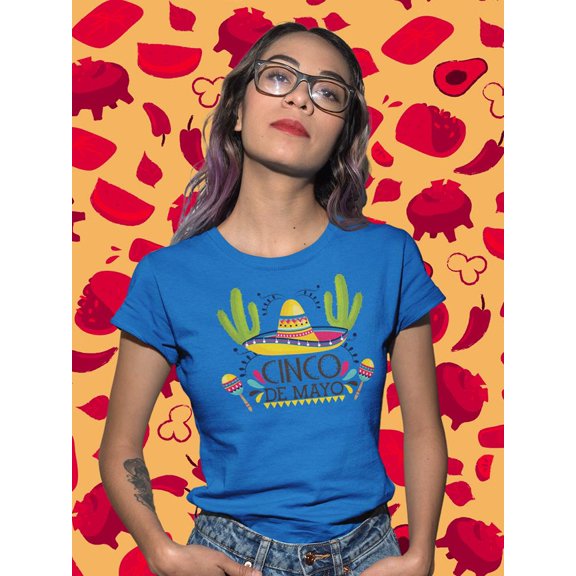 Cinco De Mayo Maracas W Hat Shaped T-Shirt Women -Image by Shutterstock, Female Small