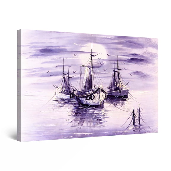 Startonight Canvas Wall Art Abstract - Purple Down on the Ocean Painting - Framed 24" x 36"