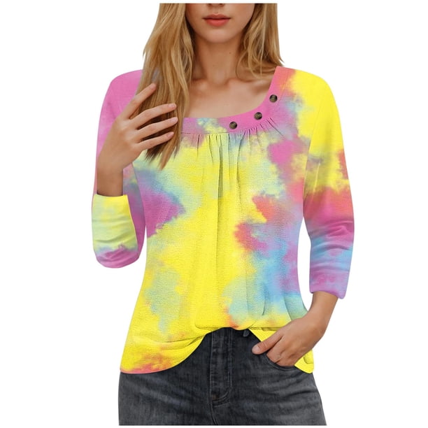 Blusas para las Mujeres Casual 3/4 Manga Impresa Camiseta Superior, Blusa Ligera para Diario, Fecha, Compras Y Primavera Otoño Desgaste