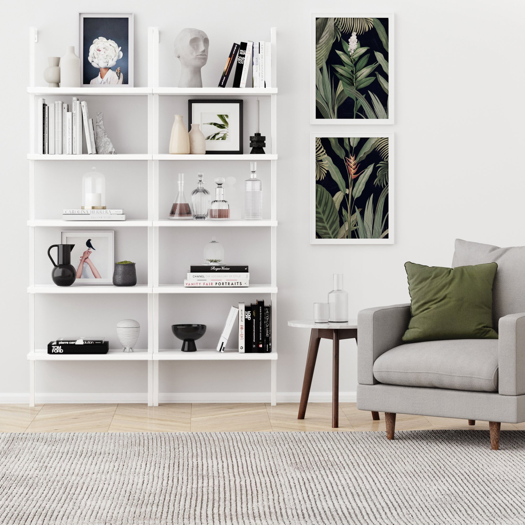Nathan James Theo Industrial 5-Shelf White Ladder Bookcase with White Open Shelves and White Metal Frame