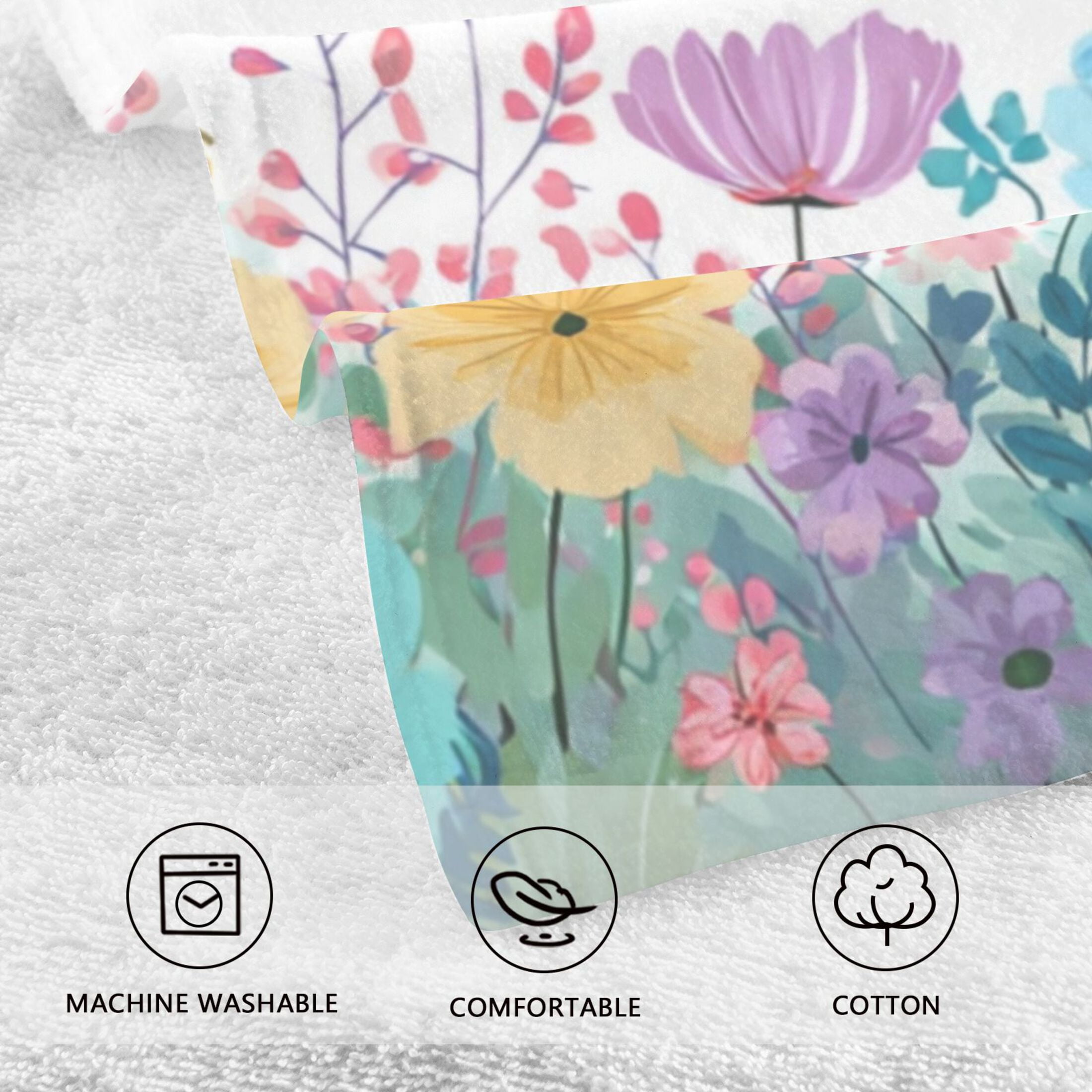 2-Pack Soft 100% Cotton & Highly Absorbent Bath Towel 2 Defferent Pattern Designs Colorful Flowers and Butterflies Black and White Line Art