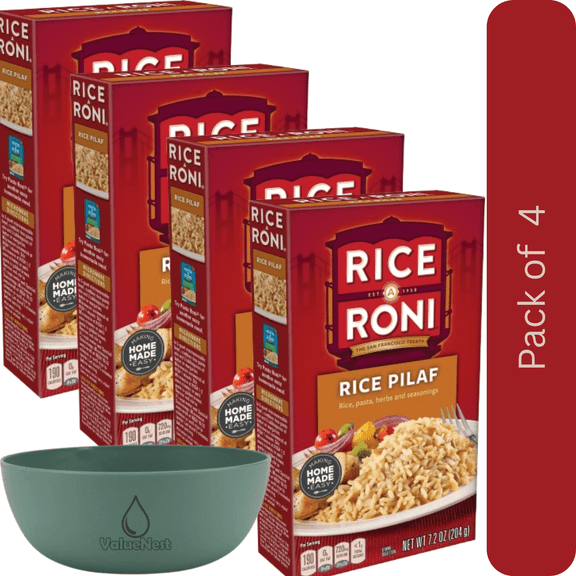 Rice-A-Roni Rice Pasta Rice Pilaf, 7.2 oz, Pack of 4 with Bowl by Value Nest