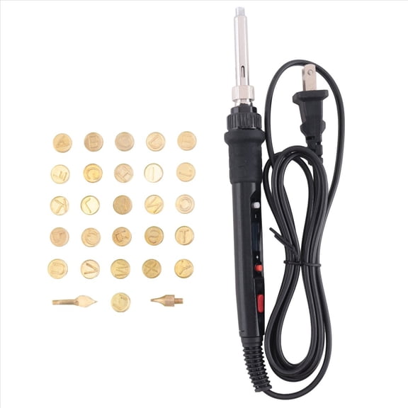 Wood Burning Tool Pen Burning Tips Kit 26 English Letters Carving Pyrography Pen Tips Stencil Soldering Iron US Plug,1 x Wood Burning Tip Set,Black&Gold