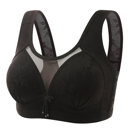 

TMOYZQ Women s Plus Size Wire Free Lace Bras Sexy Full Coverage Comfort Convertible Breathable Mesh Bra Embroidery Print Push Up Bralettes One-Piece Everyday Underwear