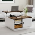thumbnail image 6 of Pusnapku Lift Top Coffee Table, 31" Square Center Table with Sliding Door and Hidden Storage, Wood Fluted Accent Desk for Living Room, Home Office, 6 of 9
